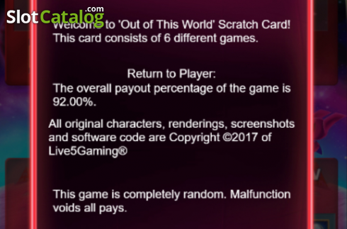 Pantalla7. Out Of This World Scratchcard Tragamonedas 