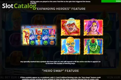 Expanding Heroes feature screen. The Expandables slot