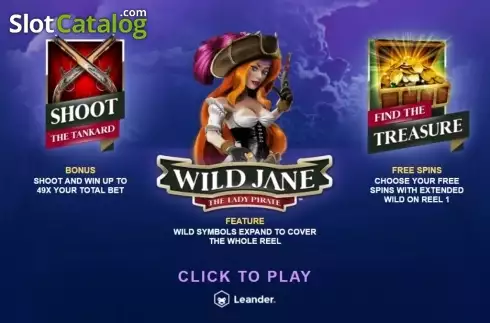 Intro screen. Wild Jane, the Lady Pirate slot