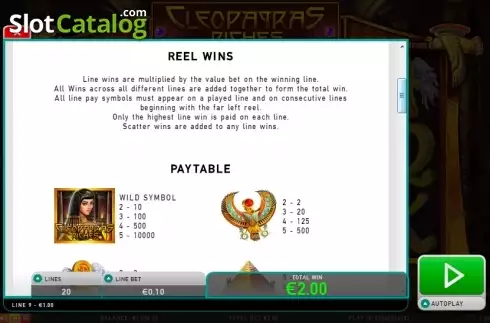 Paytable 1. Cleopatras Riches slot