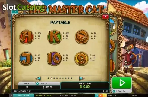 Paytable 2. The Master Cat (Leander) slot