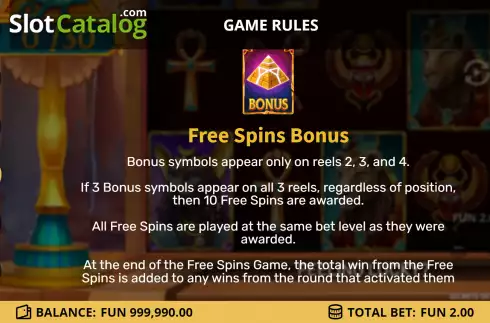 Free Spin Bonus screen. Secrets of the Nile 2 slot