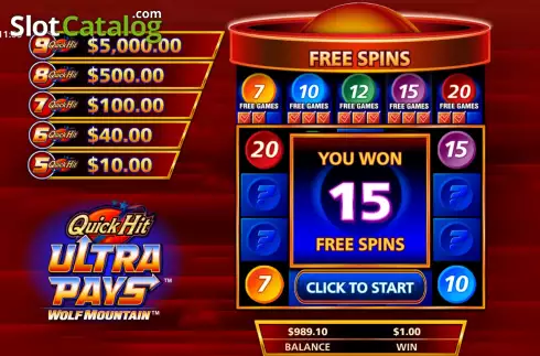 Free Spins screen 2. Quick Hit Ultra Pays Wolf Mountain slot