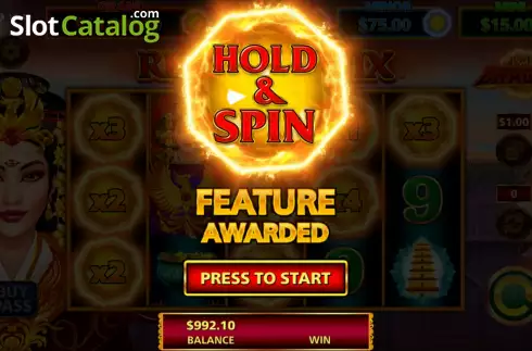 Hold & Spin feature screen. Jewel of the Dragon Red Phoenix slot