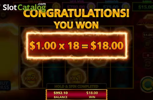 Hold & Spin feature win screen. Jewel of the Dragon Red Phoenix slot