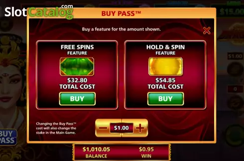 Buy Pass™ feature screen. Jewel of the Dragon Red Phoenix slot