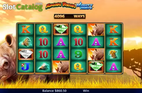 Free Spins Win Screen. Raging Rhino Mighty Ways slot