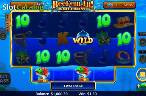 Win Screen. Reel Em In! A bit Fishy! slot