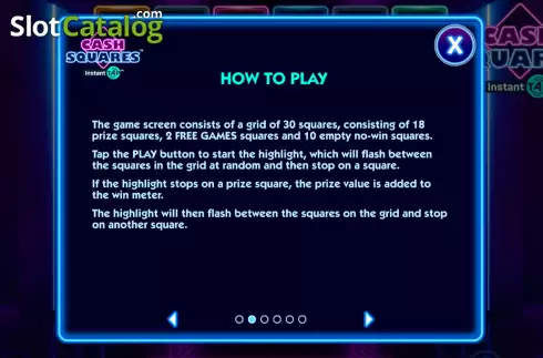Game Rules screen 2. Cash Squares Instant Tap slot