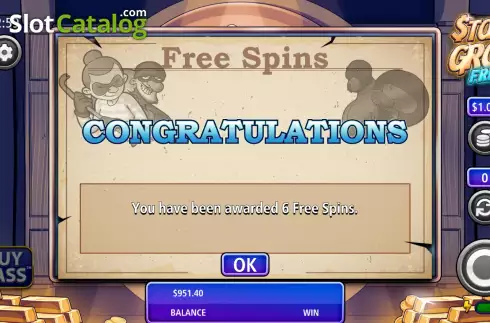 Free Spins screen. Stash and Grab Frenzy slot