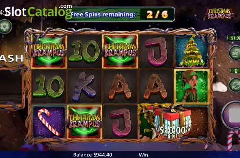 Free Spins Gameplay Screen. Christmas Krampus slot