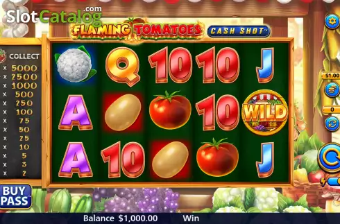 Game Screen. Flaming Tomatoes: Cash Shot slot