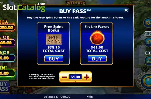 Buy Feature Screen. Ultimate Fire Link River Walk slot