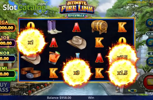 Bonus Game Win Screen. Ultimate Fire Link River Walk slot