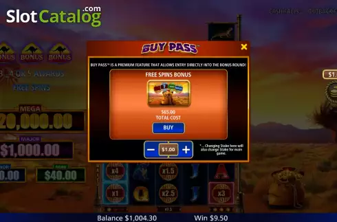 Buy Feature Screen. Cash Falls Outback Fortune slot