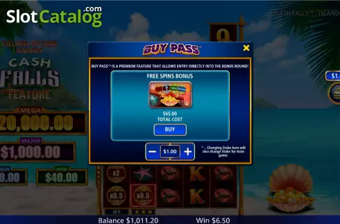 Buy Feature Screen. Cash Falls Island Bounty slot