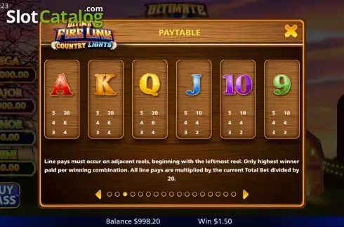 Paytables screen 2. Ultimate Fire Link Country Lights slot