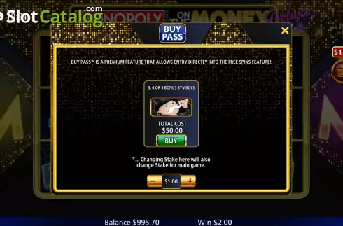 Buy Feature Screen. Monopoly on the Money Deluxe slot