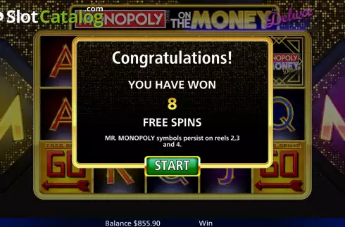 Free Spins Win Screen. Monopoly on the Money Deluxe slot