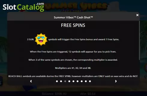 Free Spins screen. Summer Vibes: Cash Shot slot