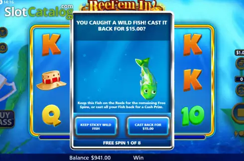 Free Spins Gameplay Screen. Reel Em In! Tournament Fishing slot