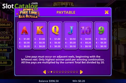 Paytable screen 2. Ultimate Fire Link Rue Royale slot