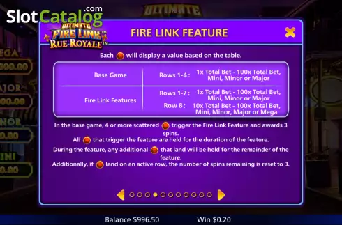 Fire Link feature screen. Ultimate Fire Link Rue Royale slot