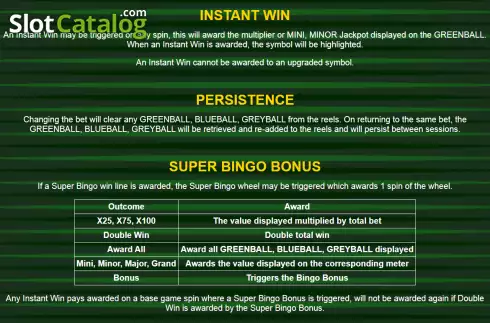 Super Bingo Bonus screen. The Green Machine Bingo slot