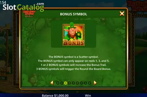 Game Features screen. Rainbow Riches Deluxe slot
