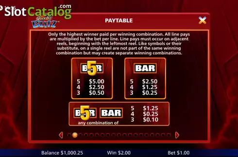 Paytable screen 2. Quick Hit Blitz Red slot