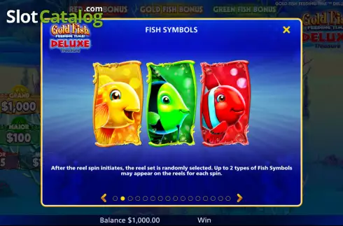 Special symbols screen. Gold Fish Feeding Time Deluxe Treasure slot