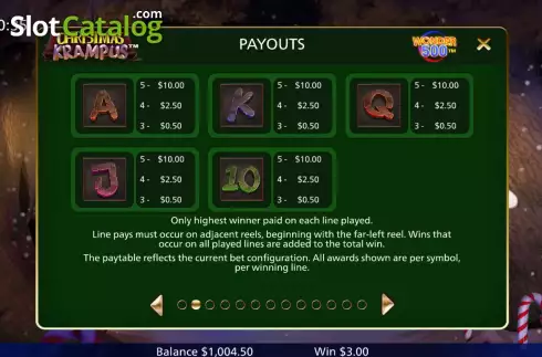 PayTable screen 2. Christmas Krampus Wonder 500 slot