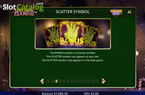 Game Features screen. Christmas Krampus Wonder 500 slot