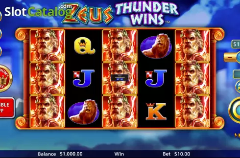 Reels screen. Zeus Thunder Wins slot