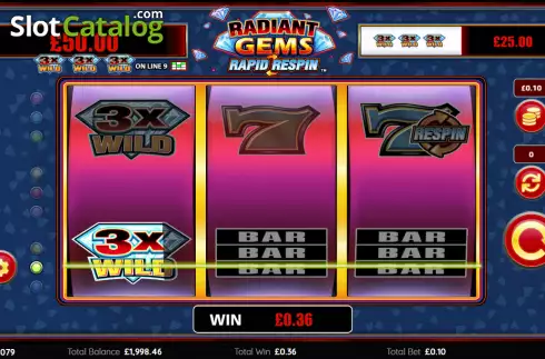 Win screen. Radiant Gems Rapid Respin slot