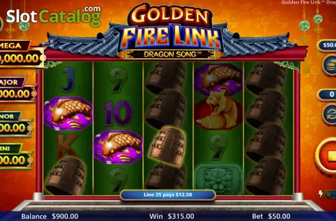 Win screen. Golden Fire Link Dragon Song slot