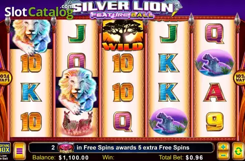 Game Screen. Silver Lion Feature Ball slot