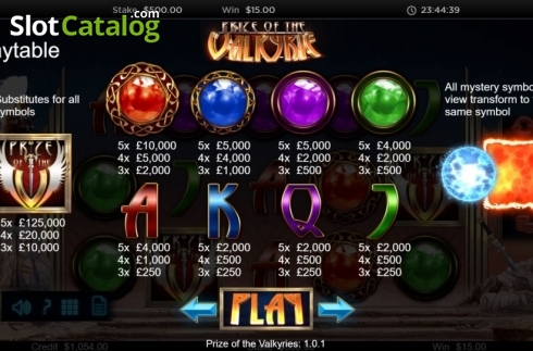 Paytable. Prize of the Valkyrie slot