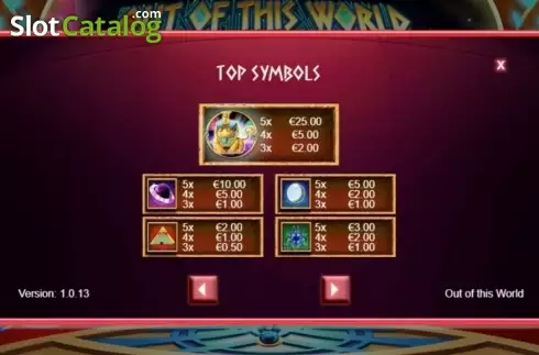 Paytable 1. Out of this World (Live 5) slot