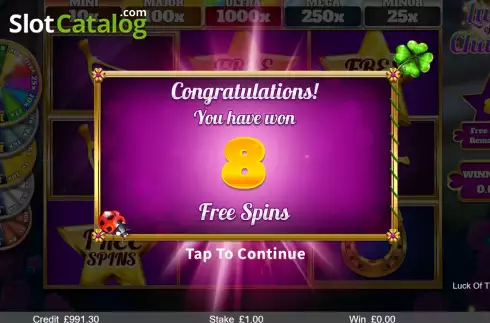 Free Spins screen. Luck of the Charms slot