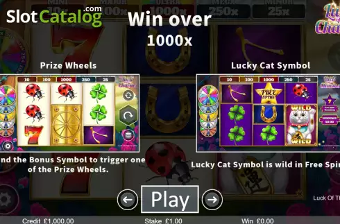 Game Features screen. Luck of the Charms slot