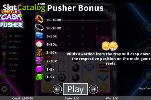 Game Features screen 3. Mega Cash Pusher slot