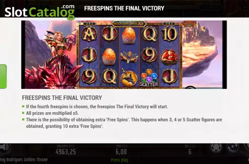 FS the final victory screen. Fanny Rodrigues Golden Throne slot