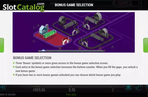 Bonus game selection screen. B Jones in Session slot