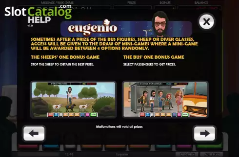 Bonus games screen 2. Eugenio slot