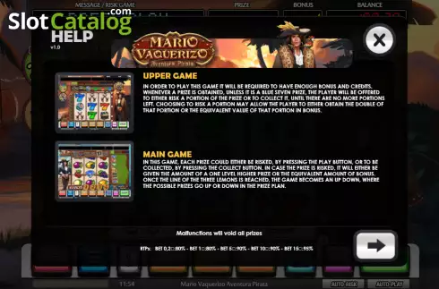 Mane and upper games screen. Mario Vaquerizo Aventura Pirata slot