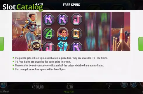 Free Spins screen. Gems Planet slot
