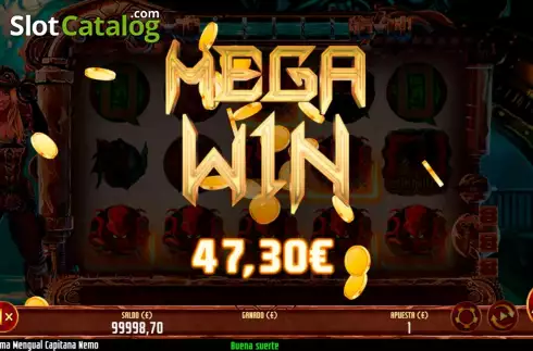 Mega Win screen. Gemma Mengual Capitana Nemo slot