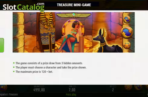 Bonus Game screen. Cleopatras Treasure slot