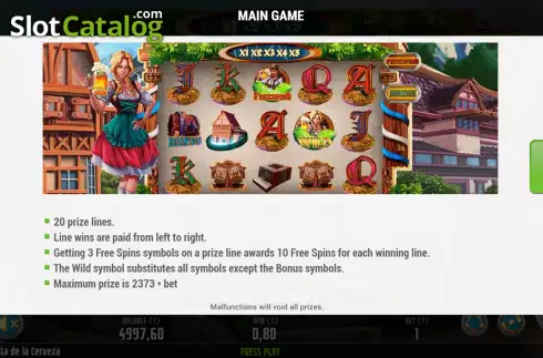 Game Features screen. Fiesta de la Cerveza slot